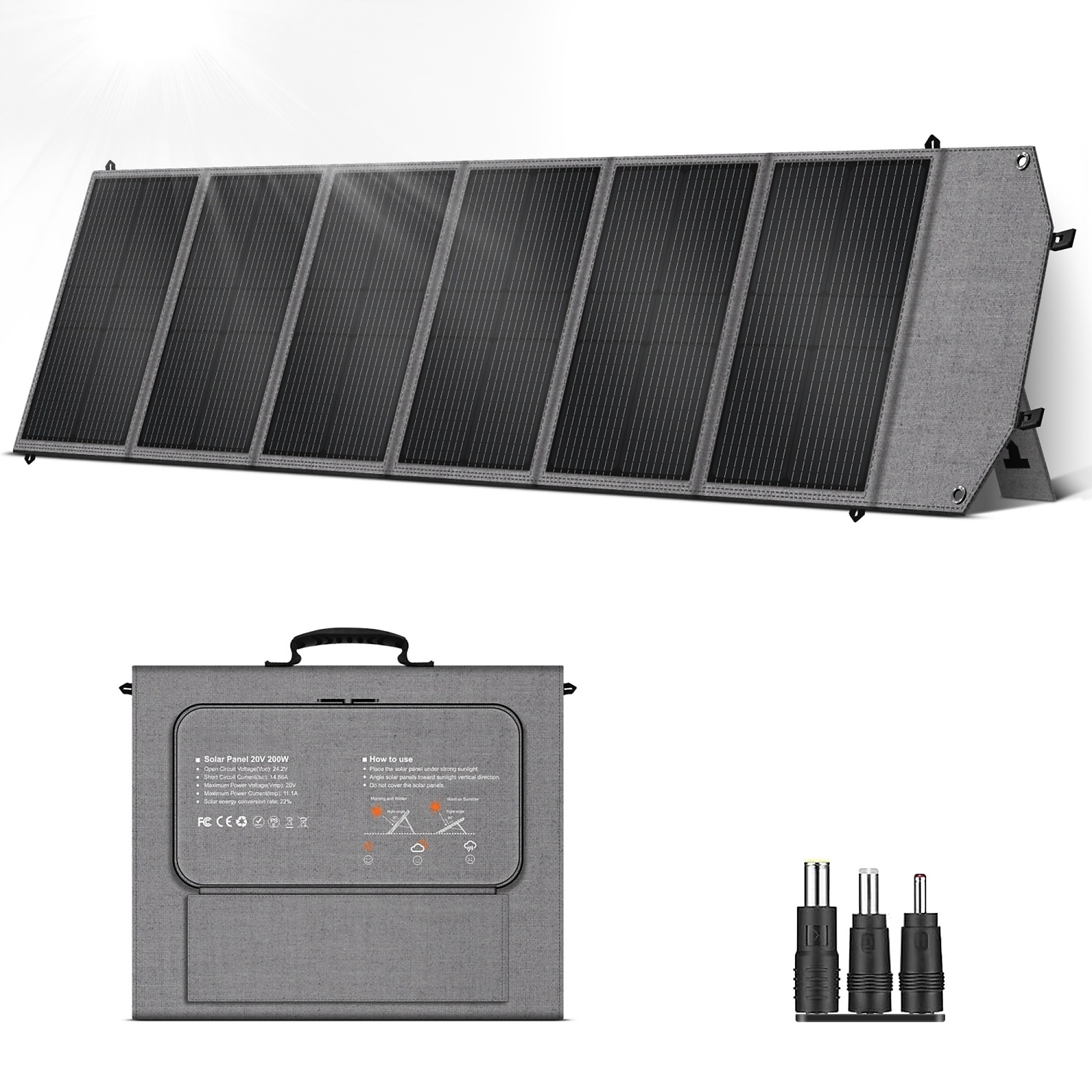 200-Watt 1.6 ft. Monocrystalline Folding Solar Panel, 22% Efficiency, IP67, Built-In Protection